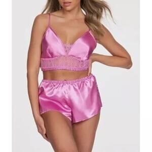 NEW Frederick's of Hollywood Delphine Satin Lace Sleep Set Plus 1X Pink NWT